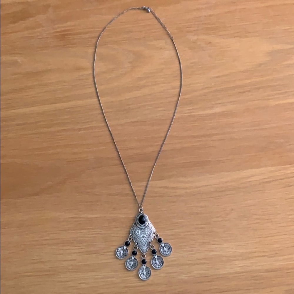 Charming Charlie Long Silver Medallion Necklace